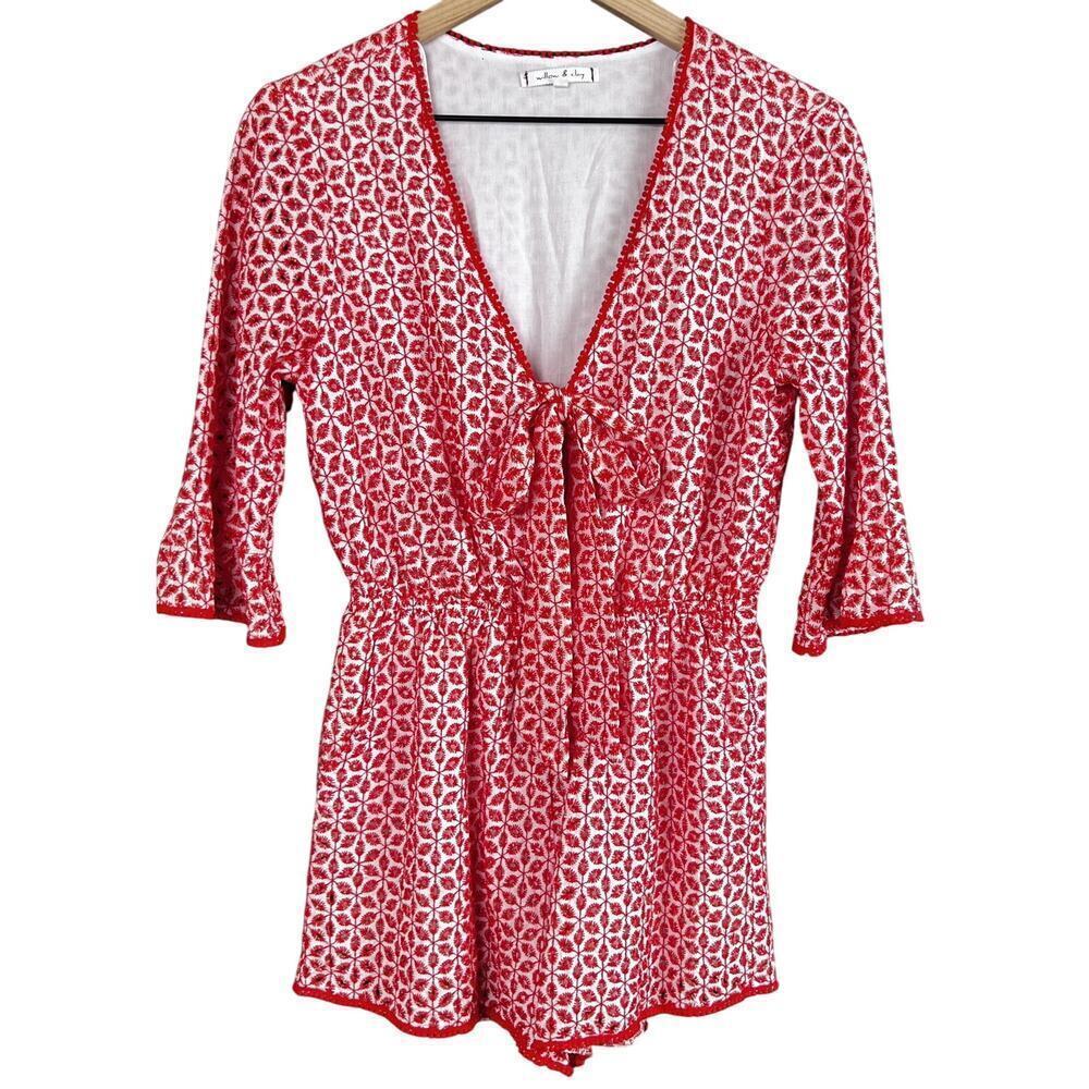 Willow & Clay Romper Women’s Sz Small Red/White Floral Eyelet Lace Feminine